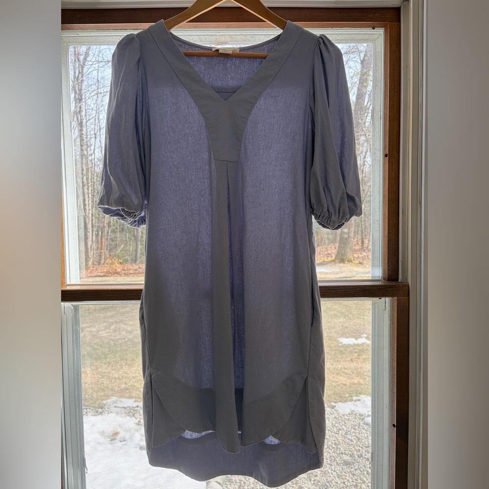 Cynthia Rowley linen blend puff sleeve dress with side pockets powder blue XS - Picture 8 of 11